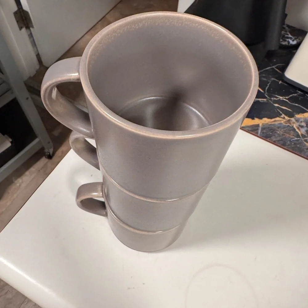 Pottery Barn Taupe Ceramic Mug Trio